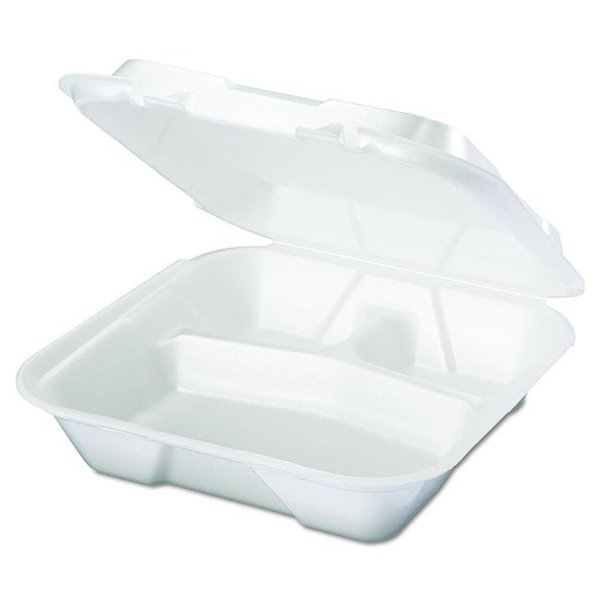 Genpak Genpak SN203 CPC Large 3 Compartment Hinged Foam Container; White - Case of 200 SN203  CPC